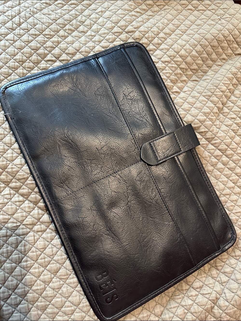 BEIS Black Padded Computer Folio Case with Strap Closure